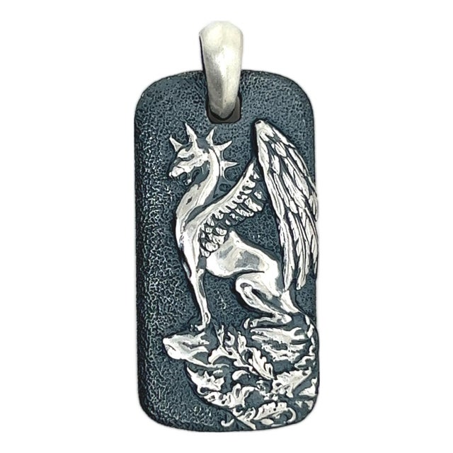 1990s David Yurman Estate Griffen Dog Tag Sterling Silver For Sale