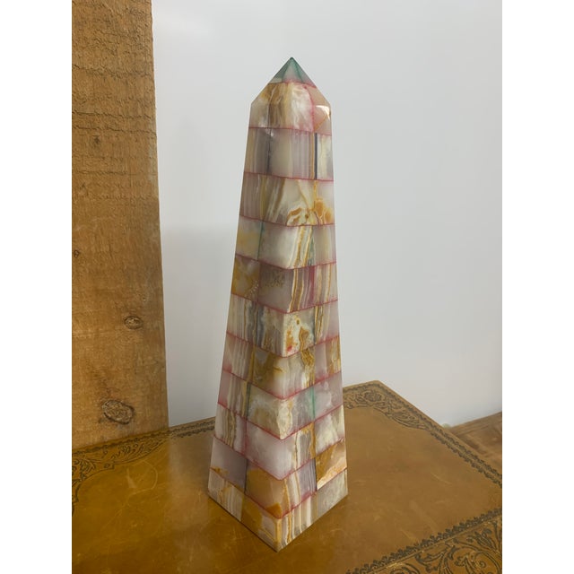 Late 20th Century Vintage Late 20th Century Pink Onyx Marble Mosaic Obelisk For Sale - Image 5 of 5