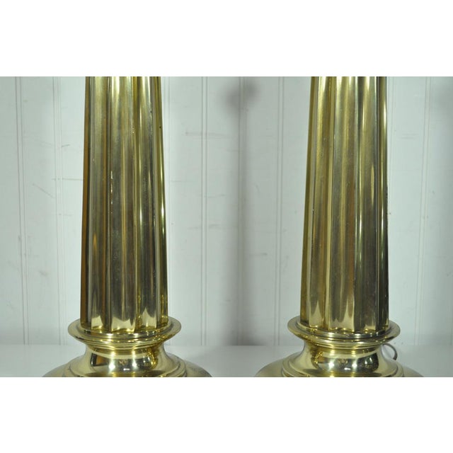 Vintage Pair Hollywood Regency Brass Stiffel Greek Column Form Table