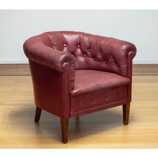 Swedish Red-Brown Leather Chesterfield Armchair, 1930s For Sale - Image 4 of 12