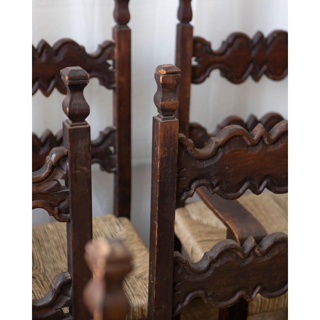 1960s Mexican Brutalist Wood and Rush Ladderback Dining Chairs - Set of 6 For Sale - Image 10 of 18