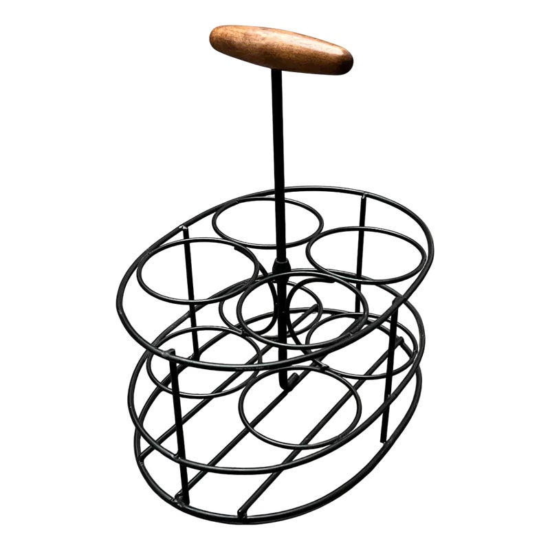 Mid-century Teak And Metal Bottle Holder In The Style Of String