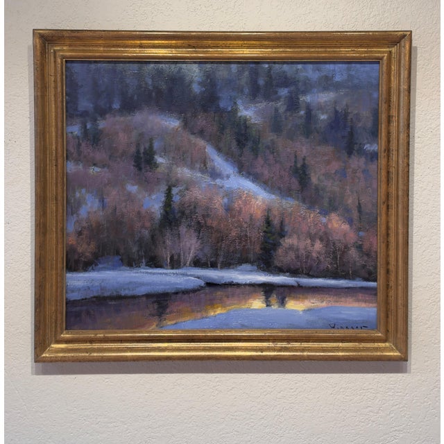 2020s When the River Speaks by Seth Winegar | Oil on Panel Winter River at Dusk For Sale - Image 5 of 10