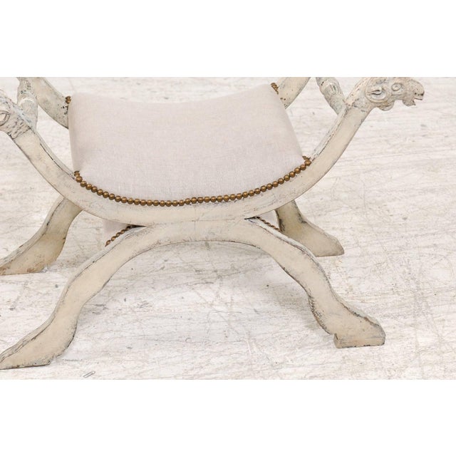 Italian Midcentury Empire Style Painted and Upholstered Bench with Ram Heads For Sale - Image 4 of 9