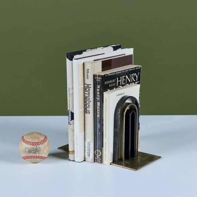 Chase Brass and Copper Company Pair of Arch Bookends by Walter von Nessen for Chase USA For Sale - Image 4 of 18