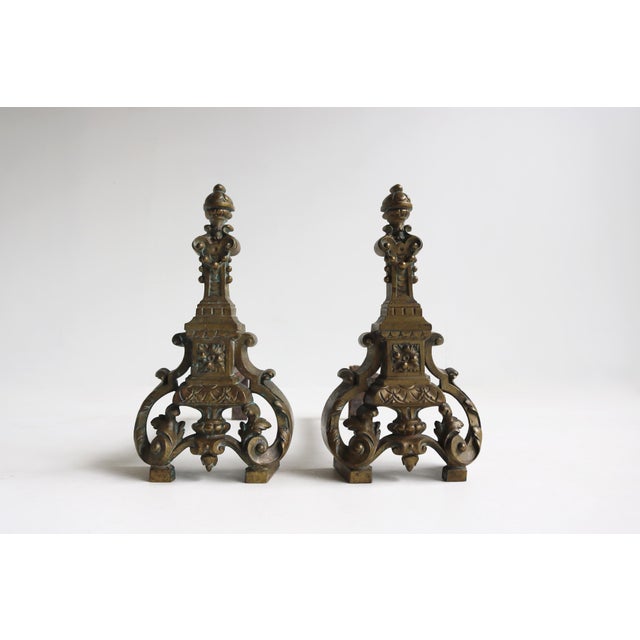 French Baroque Style Brass Andirons, 1890s, Set of 2 For Sale - Image 10 of 11