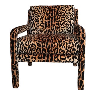 Milo Baughman Style Vintage Leopard Parsons Chair For Sale