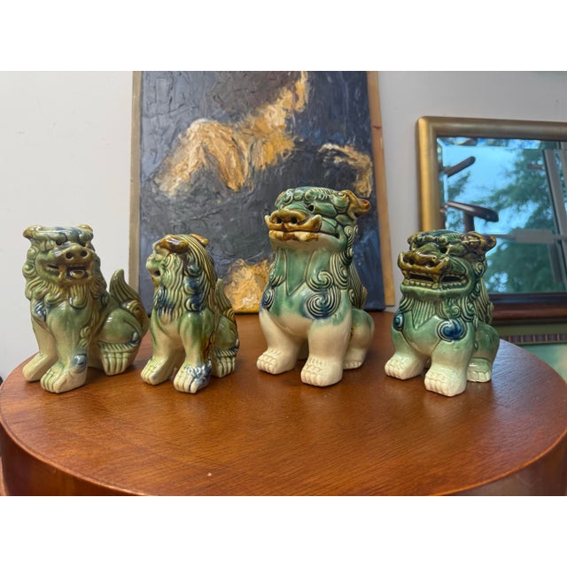 Ceramic Vintage Mid-Century Ceramic Polychrome Foo Dogs - Set of 4 For Sale - Image 7 of 8