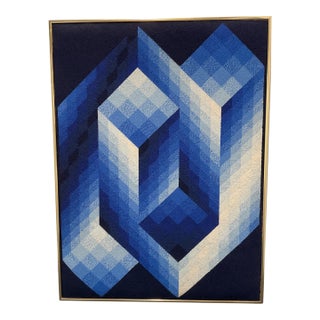 Vintage Victor Vasarely Op Art Geometric Needlepoint Framed For Sale