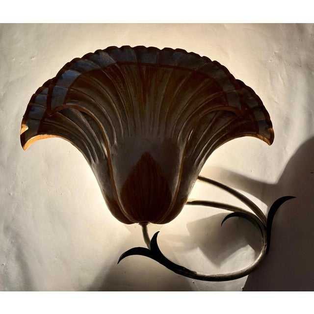 Large Italian Silver Leaf and Metal Flower Wall Sconces, 1970s, Set of 2 For Sale - Image 6 of 18
