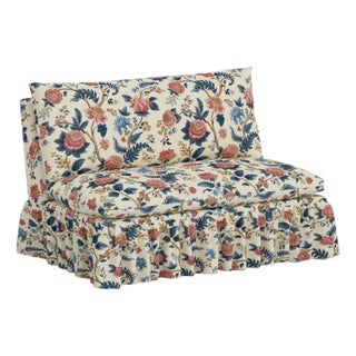 Capra Ruffle Settee in Dusty Blue Tree of Life For Sale
