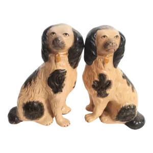 Vintage Borghese Regency Staffordshire Dog Pup Book Ends- a Pair