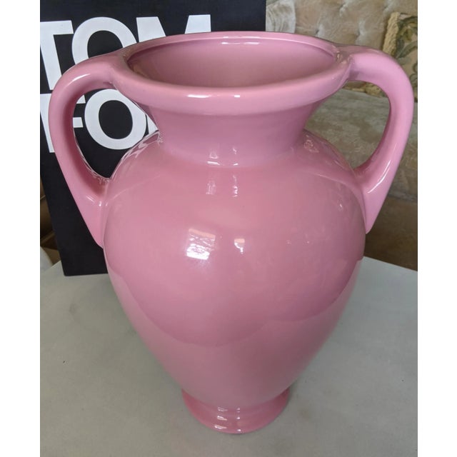 Contemporary 1980s Postmodern Pink Urn Vessel With Handles For Sale - Image 3 of 11