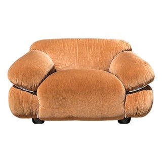 Space Age Sesann Chair in Camel Brown Alpaca Velvet by Gianfranco Frattini for Cassina, 1972 For Sale