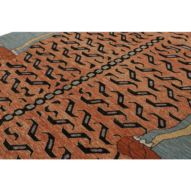 Rug & Kilim’s Modern Tiger Pictorial Rug Design in Burnt Orange and Blue For Sale In New York - Image 6 of 7