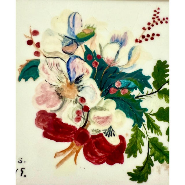 Grandma Moses, Original 1949 Painted Ceramic Tile Flowers Hand Painting Grandma Moses Folk Art, 1949 For Sale - Image 11 of 18