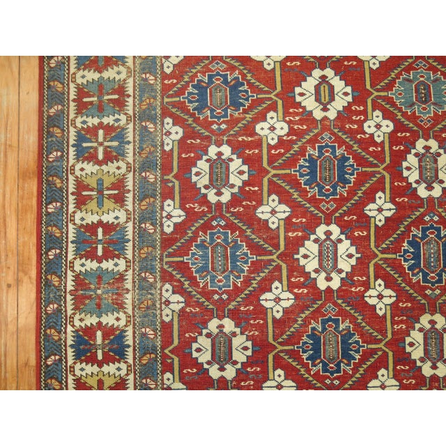 Late 19th Century Red Field Geometric Antique Caucasian Tribal Shirvan Rug For Sale - Image 14 of 18