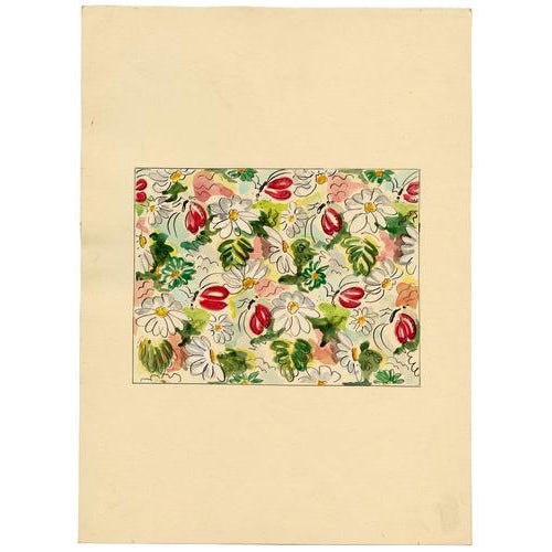 An original 1930s gouache painting, Jean Mary Ogilvie, Vintage Flower & Insect Pattern Design.A stunning original Art Deco...