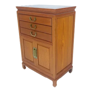 Solid Teak Brass Bracket Shape Heavy Drop Pulls Lift Top Two Doors Silver Chest