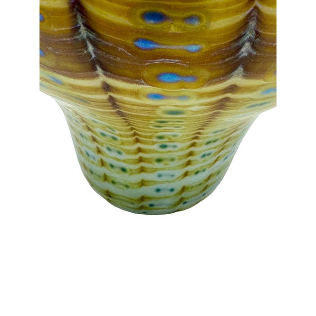 Glass Orient and Flume Mouth Blown Zipper Pattern Glass Vase 1974 For Sale - Image 7 of 11