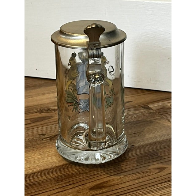 Late 20th Century Mid Century Modern German Deckel Rein-Zinn Pewter Lid Lion Crest Crystal Stein Lid For Sale In New York - Image 6 of 12