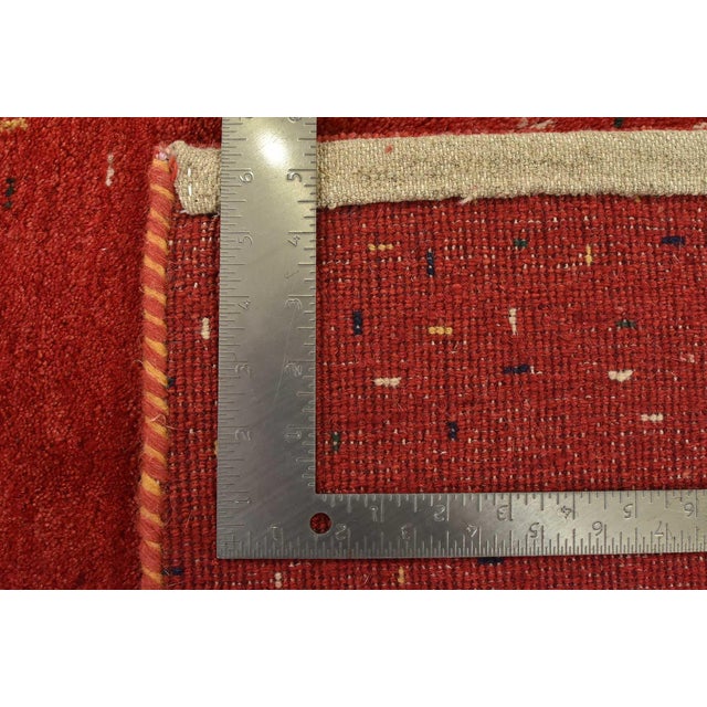 Gabbeh Rug 3′ X 5’2” Red Wool Contemporary Hand-Knotted Carpet For Sale - Image 12 of 12