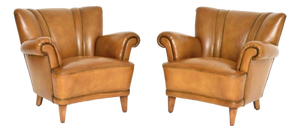 Vintage Swedish Leather Club Armchairs, 1940s, Set of 2