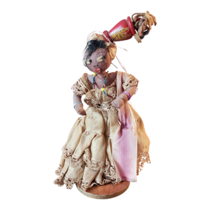 Vintage Hand-Made Cloth & Wire Female Woman Doll W/ Jug, C1940s