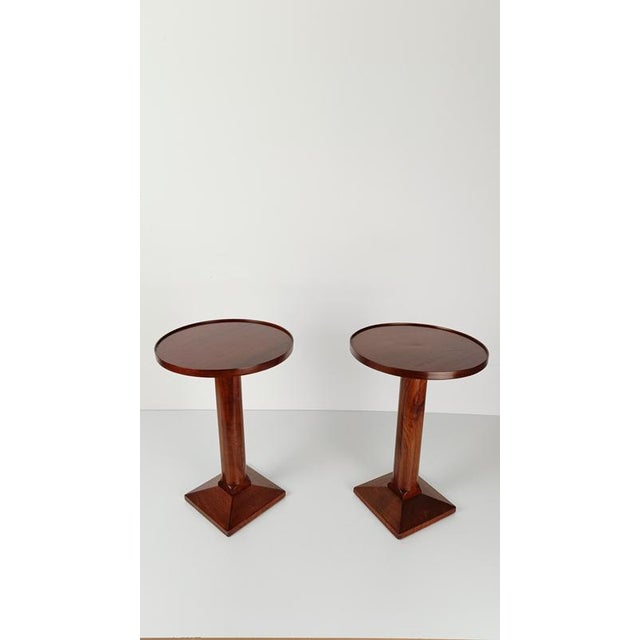 Wood Vintage Art Deco Walnut Side Tables with Carved Column Pedestals, 1930s, Set of 2 For Sale - Image 7 of 18