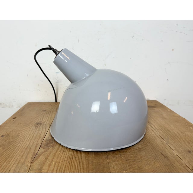 Industrial Grey Enamel Factory Pendant Lamp, 1960s For Sale - Image 12 of 18