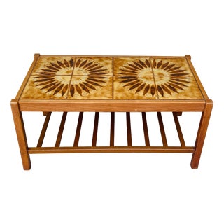 Vintage Teak and Ceramic Coffee Table with Sun Motif, 1960 For Sale