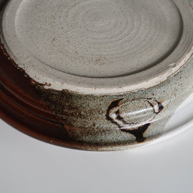 Mid Century Modern 1977 Studio Pottery Plate in Two-Tone Glaze With Circular Impressions For Sale - Image 11 of 14
