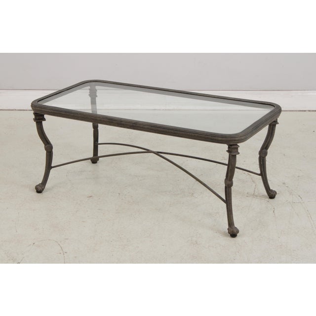 1990s Outdoor Cast Aluminum Glass Top Patio Cocktail Table For Sale - Image 5 of 14