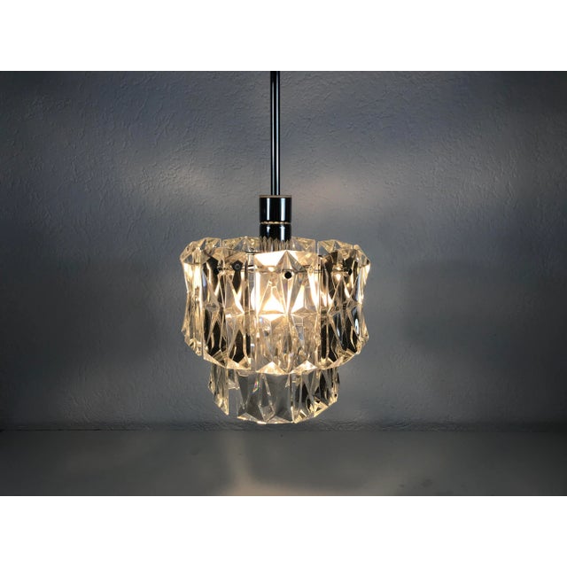 Kinkeldey German Chrome-Plated & Crystal Ceiling Lamp from Kinkeldey, 1960s For Sale - Image 4 of 10