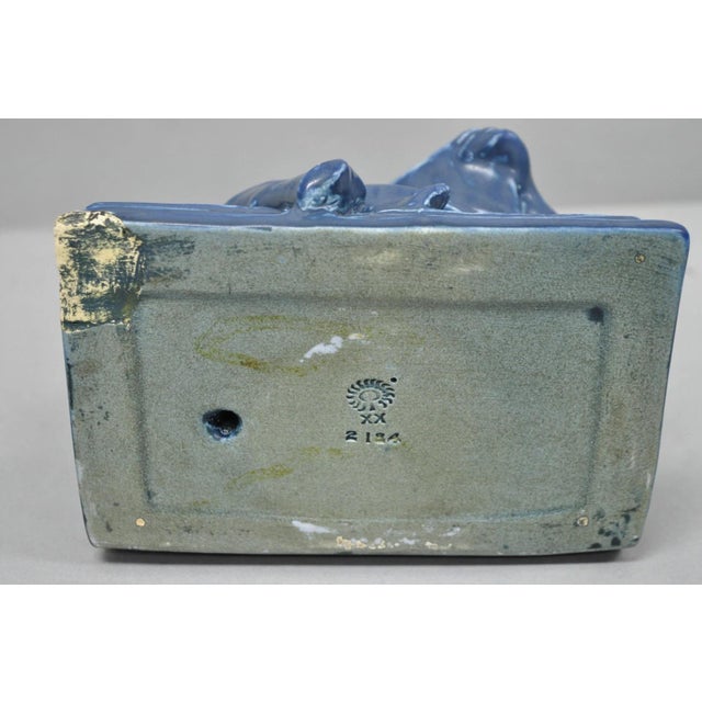 Antique Rookwood Blue Glazed Ceramic Nude Female Figure Reading Book Bookend For Sale - Image 13 of 16