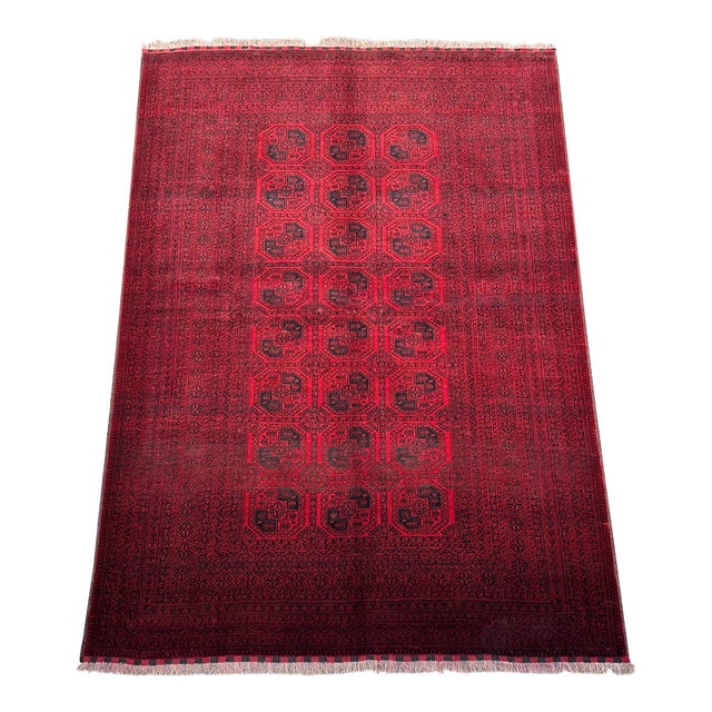 Vintage Hand Knotted Afghan Turkoman Tribal Rug, Elephent Foot Design For Sale