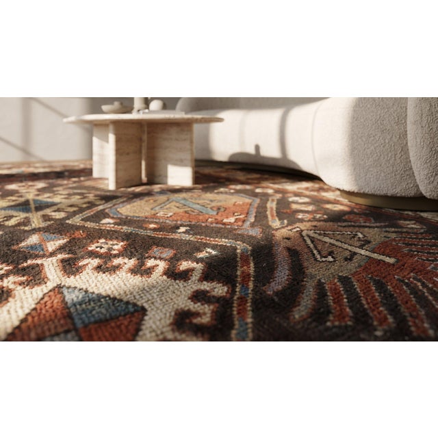 Brown 1890s Brown Geoemtric Tribal Antique Caucasian Kazak Rug 4'7" X 7'6" Knotted Wool Carpet For Sale - Image 8 of 8