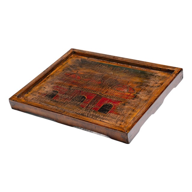 Chinese Painted City Wall Tray, C. 1900 For Sale