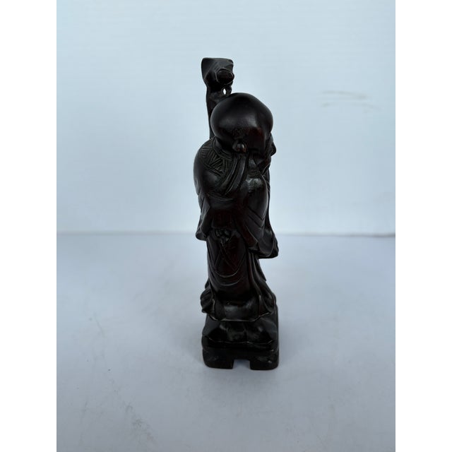 Chinese Wooden Carving Figurine of Shou Lao For Sale - Image 4 of 5