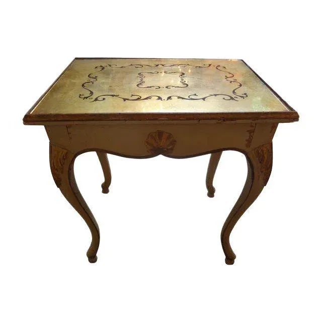 Glass 1920s French Louis XV Style Painted and Gilt Table With Eglomise Mirrored Top For Sale - Image 7 of 7