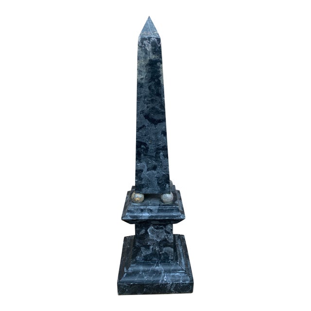 Neoclassical Grand Tour Solid Marble Blue Obelisk With Dramatic Veining For Sale