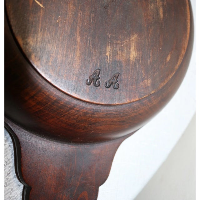 Antique Hand Carved Wood Folk Art Dough Bread Bowl Figural Griffin Handles For Sale - Image 11 of 11