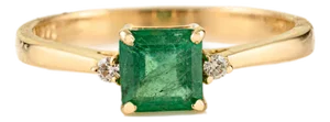 14k Gold Square-Cut Emerald Diamond Three Stone Modern Engagement Ring Size 6
