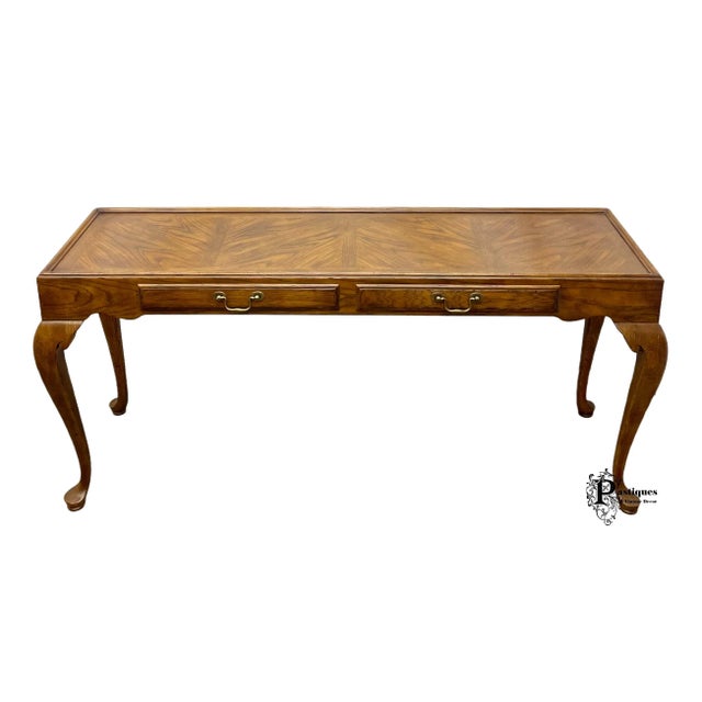 Drexel Vintage Drexel Chatham Oaks Collection Chippendale Style Solid Oak Console Table For Sale - Image 4 of 12