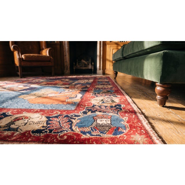 1940s Colorful Antique Persian Pictorial Kashan "Mashahir" Carpet 4'4" X 7 Handknotted Wool Rug For Sale - Image 9 of 9