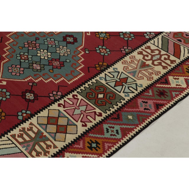 Antique Persian Kilim Rug in Burgundy & Blue Geometric Pattern For Sale In New York - Image 6 of 9
