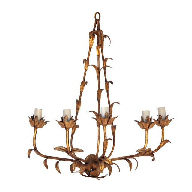 Mid 20th Century Italian Gilt Metal & Crystal Wall Sconces, Five Lights, A Pair For Sale - Image 4 of 10