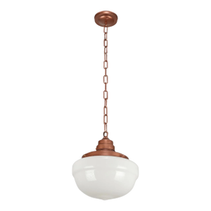 Antique Schoolhouse White Milk Glass Copper Chain Pendant Light