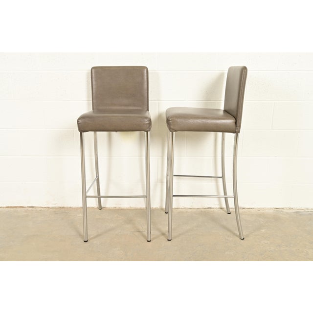 Steelcase Coalesse Modern Leather and Chrome Bar Stools, Set of Four For Sale - Image 10 of 13
