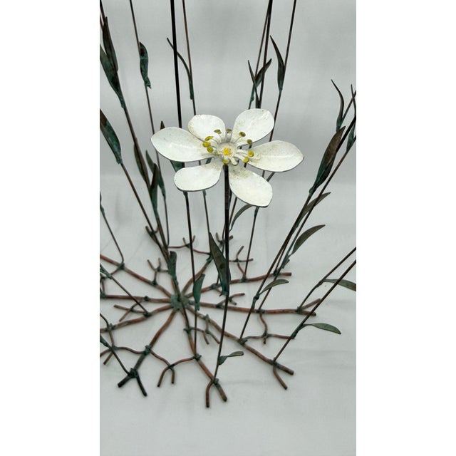 Figurative Vintage Tole Kinetic Sculpture of White Flowers With a Bee For Sale - Image 3 of 12